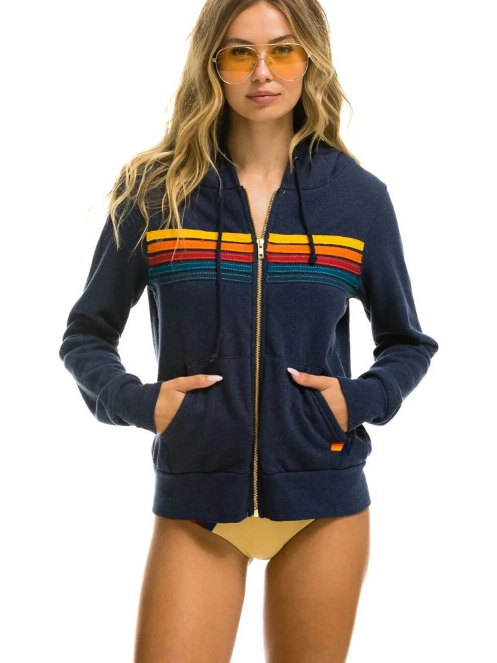 Aviator Nation 5 Stripe Zip Hoodie Sweatshirt (Medium) & Matching Joggers (Smal)